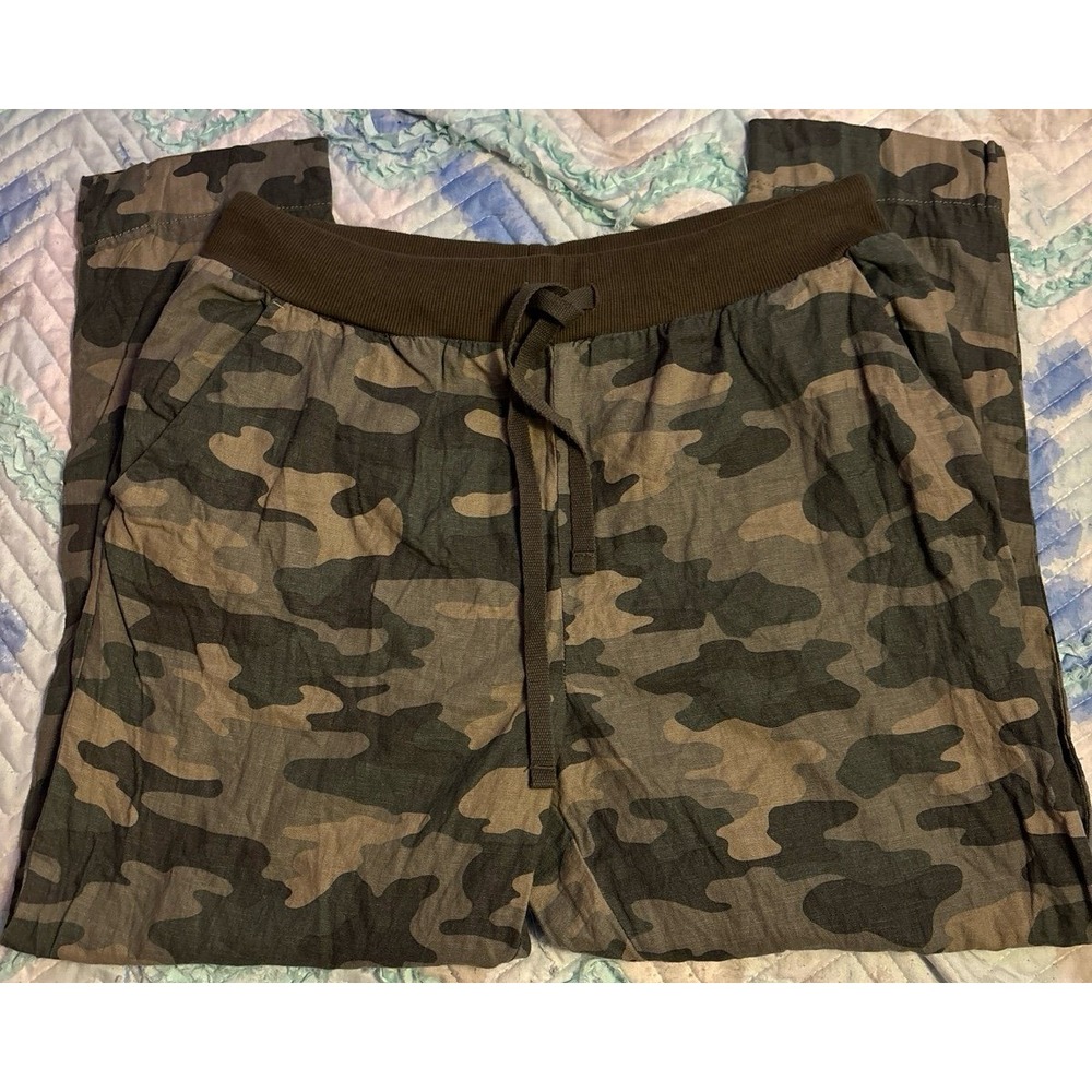 Lucky Brand Women's Camo Print Linen & Rayon Blend Elastic Waist Casual Pants, L